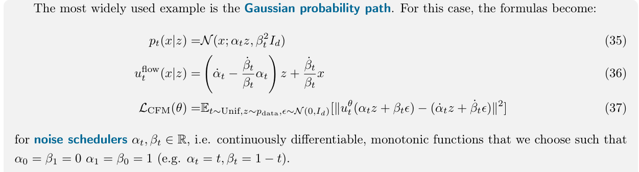 Gaussian Flow Matching Formulas